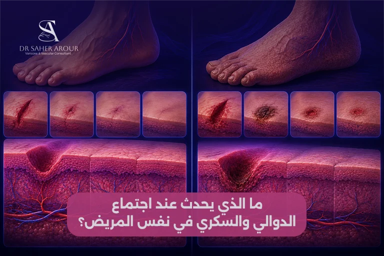 ما الذي يحدث عند اجتماع الدوالي والسكري في نفس المريض؟