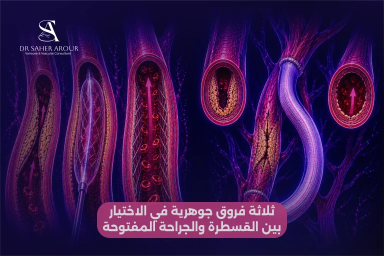 ثلاثة فروق جوهرية في الاختيار بين القسطرة والجراحة المفتوحة