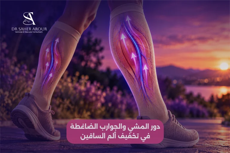 ارتداء الجوارب الضاغطة والمشي الخفيف يومياً